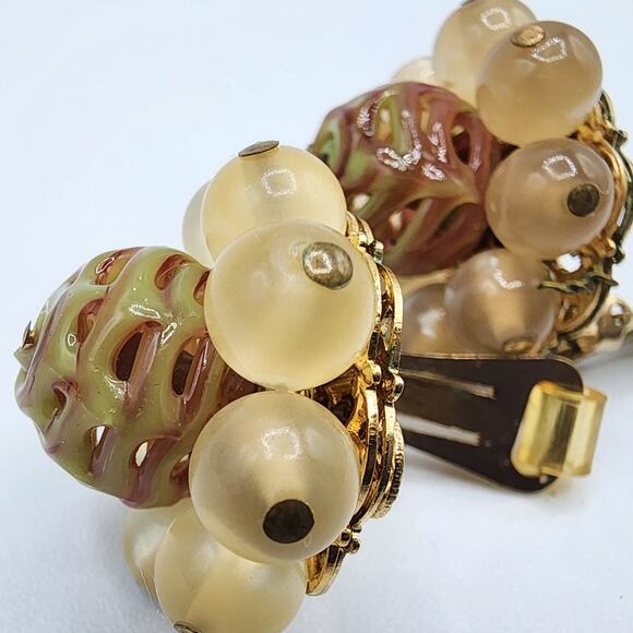 Hobé Vintage Bead Cluster Earrings Lucite & Lampwork Glass - Picture 3 of 6